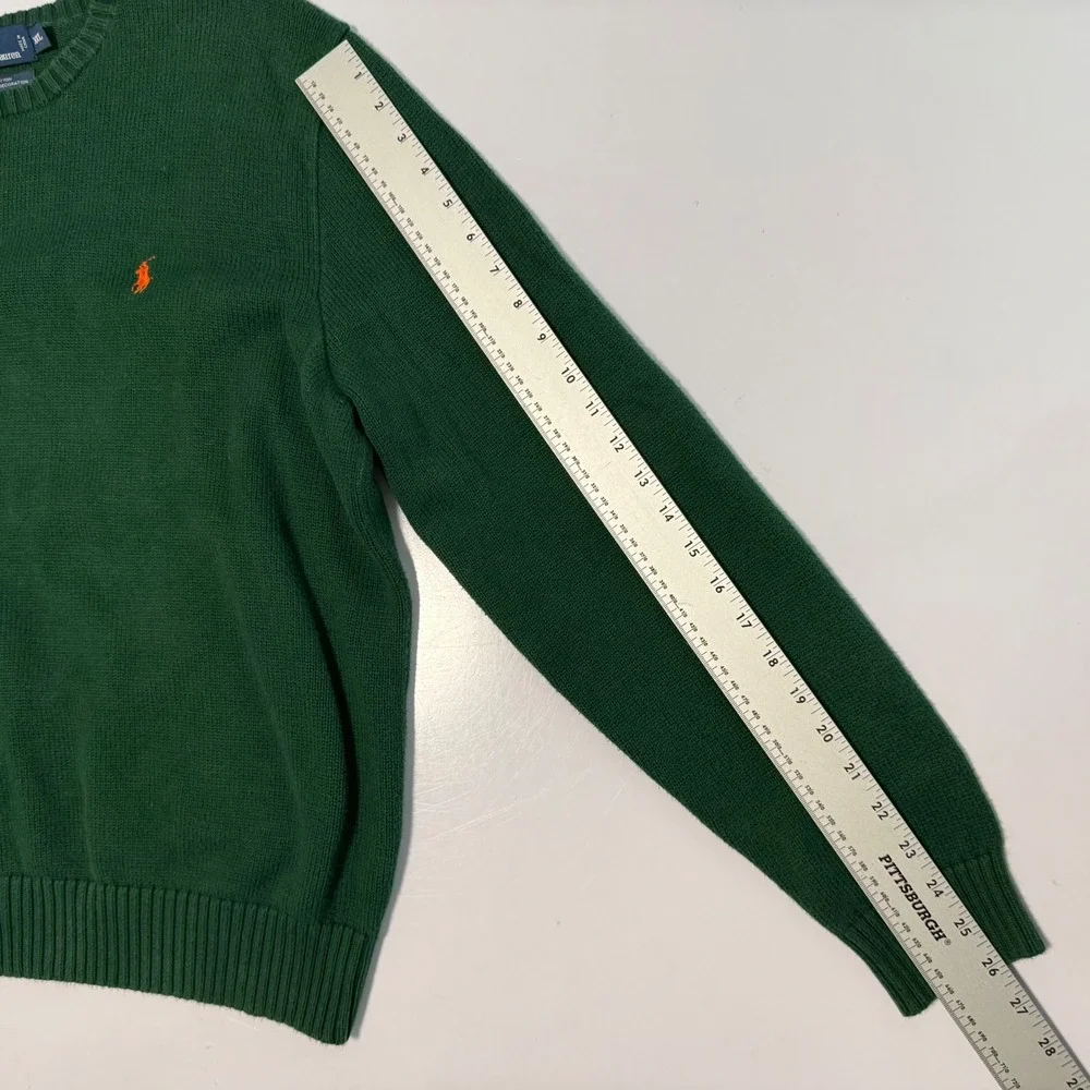 Polo Ralph Lauren Mens XXL Green Cotton Crewneck Sweater‎ Orange Pony Logo
